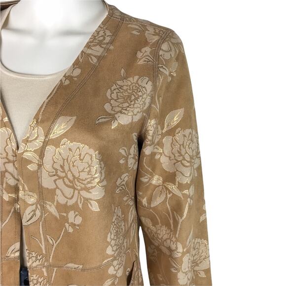Anthropologie Solitaire NWT Floral Jacket Faux Suede Gold & Tan Long Sz L - Picture 4 of 8
